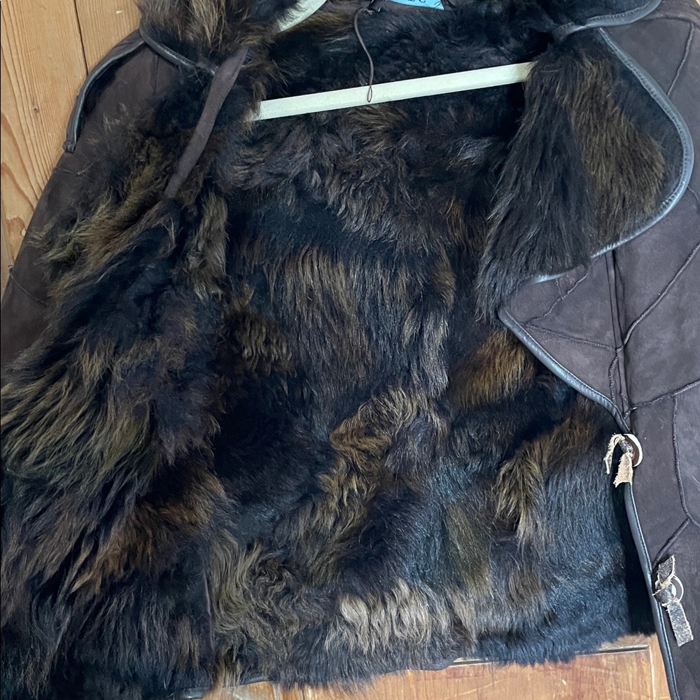 Pitc Brown Patchwork Suede Sheep Fur Leather Coat - image 7